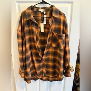 NWT Buckle Gilded Intent Orange and Brown Plaid Shirt